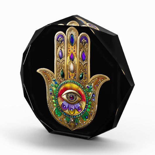 Painted Gold Hamsa Amethyst Ruby Third Eye Fotoblokken (Rechts)
