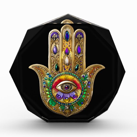 Painted Gold Hamsa Amethyst Ruby Third Eye Fotoblokken (Voorkant)