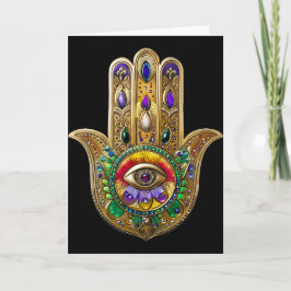 Painted Gold Hamsa Amethyst Ruby Third Eye Kaart