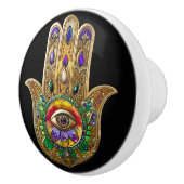 Painted Gold Hamsa Amethyst Ruby Third Eye Keramische Knop (Rechts)