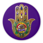 Painted Gold Hamsa Amethyst Ruby Third Eye Keramische Knop (Voorkant)