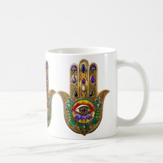 Painted Gold Hamsa Amethyst Ruby Third Eye Koffiemok (Rechts)
