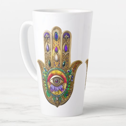 Painted Gold Hamsa Amethyst Ruby Third Eye Latte Mok (Linkerhoek)
