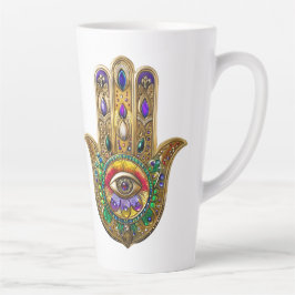 Painted Gold Hamsa Amethyst Ruby Third Eye Latte Mok