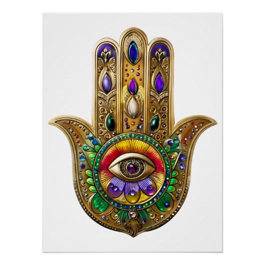 Painted Gold Hamsa Amethyst Ruby Third Eye Perfect Poster (Voorkant)