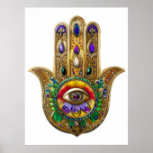 Painted Gold Hamsa Amethyst Ruby Third Eye Poster (Voorkant)