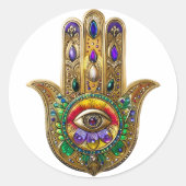 Painted Gold Hamsa Amethyst Ruby Third Eye Ronde Sticker (Voorkant)