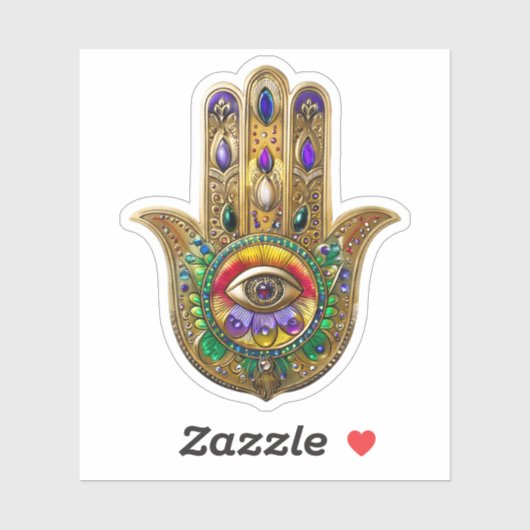 Painted Gold Hamsa Amethyst Ruby Third Eye Sticker (Vel)