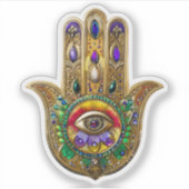 Painted Gold Hamsa Amethyst Ruby Third Eye Sticker (Voorkant)