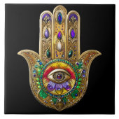 Painted Gold Hamsa Amethyst Ruby Third Eye Tegeltje (Voorkant)