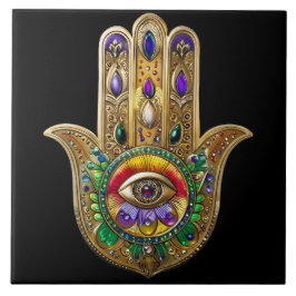 Painted Gold Hamsa Amethyst Ruby Third Eye Tegeltje