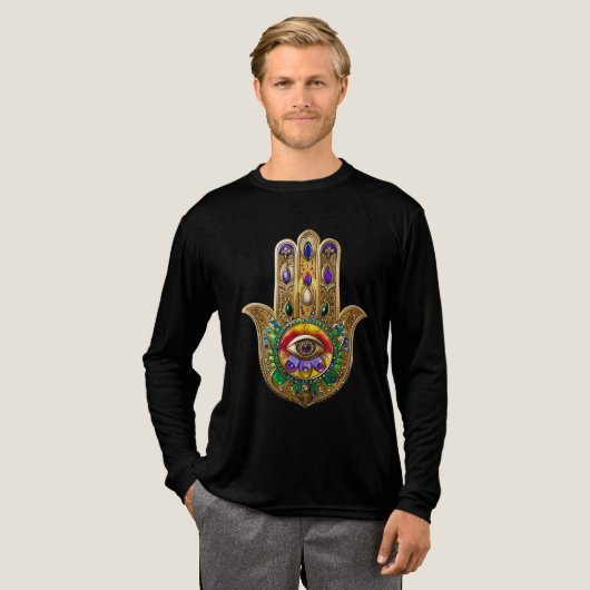 Painted Gold Hamsa Amethyst Ruby Third Eye Tri-Blend Shirt (Voorkant)