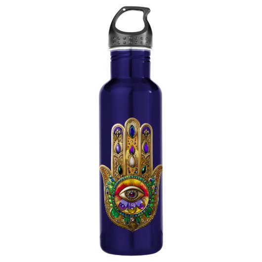 Painted Gold Hamsa Amethyst Ruby Third Eye Waterfles (Voorkant)