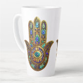 Painted Gold Hamsa Turquoise Sapphire Third Eye  Latte Mok (Linkerhoek)