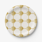 Painted Golden Yellow Coastal Seashell Checkers Papieren Bordje (Voorkant)