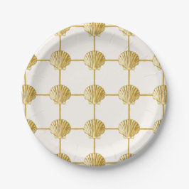 Painted Golden Yellow Coastal Seashell Checkers Papieren Bordje