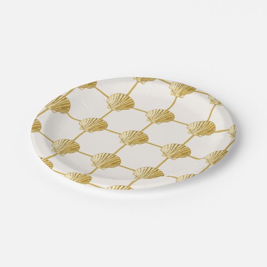 Painted Golden Yellow Coastal Seashell Checkers Papieren Bordje (Gekanteld)