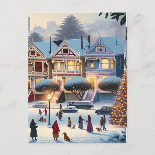 Painted Ladies Kerstmagie San Francisco Briefkaart (Voorkant)