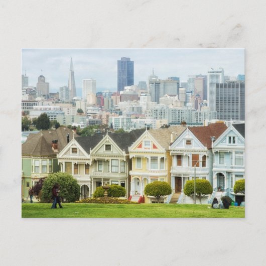 Painted Ladies, Victorian houses and skyline Briefkaart (Voorkant)