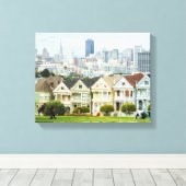 Painted Ladies, Victorian houses and skyline Canvas Afdruk (Insitu (Houten vloer))
