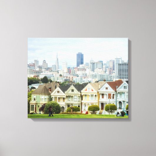 Painted Ladies, Victorian houses and skyline Canvas Afdruk (Voorkant)