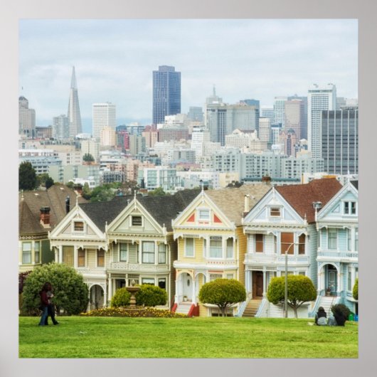 Painted Ladies, Victorian houses and skyline Poster (Voorkant)