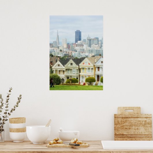 Painted Ladies, Victorian houses and skyline Poster (Keuken)