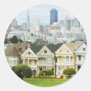 Painted Ladies, Victorian houses and skyline Ronde Sticker