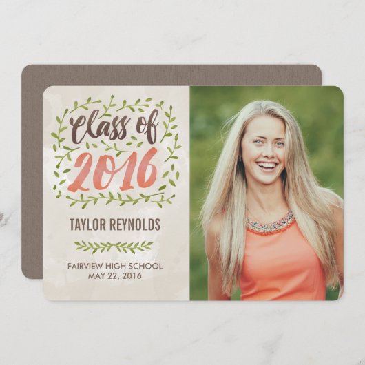 Painted Leaves Afstuderen Uitnodiging (Voorkant / Achterkant)