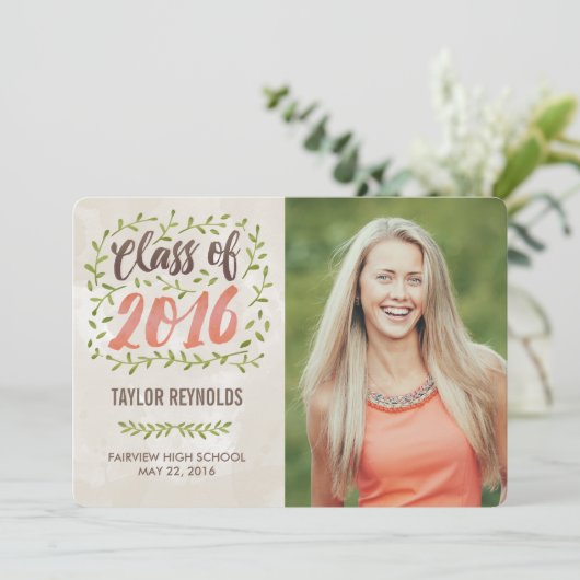 Painted Leaves Afstuderen Uitnodiging (Staand voorkant)