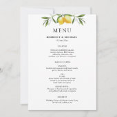 Painted lemons greenery foliage wedding menu kaart (Voorkant)