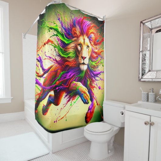 Painted Lion Art Douchegordijn (In situ)