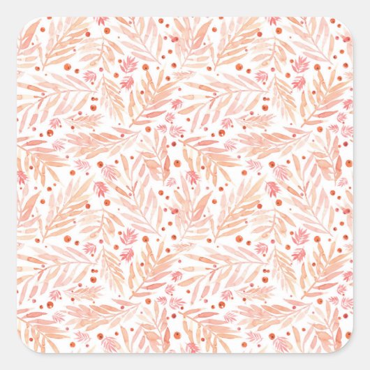 Painted Peach Palm Leaves Vierkante Sticker (Voorkant)
