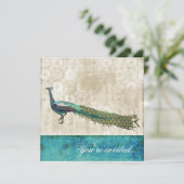 Painted Peacock Zee Blue & White  Invitatio Kaart (Staand voorkant)