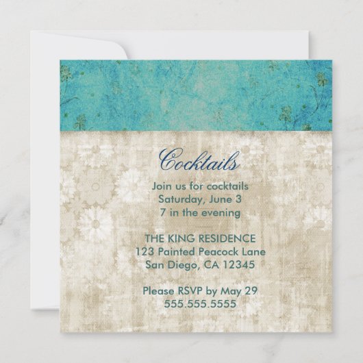 Painted Peacock Zee Blue & White Invitatio Kaart (Achterkant)