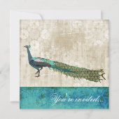 Painted Peacock Zee Blue & White Invitatio Kaart (Voorkant)