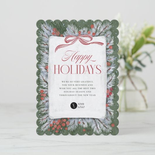 Painted Pine & Bow Corporate Holiday Kaart (Staand voorkant)