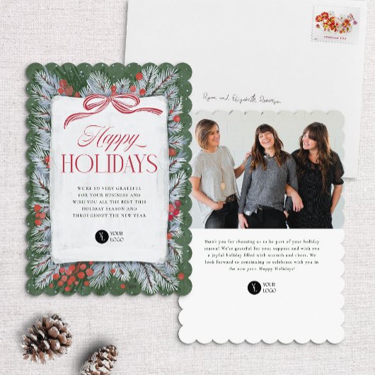 Painted Pine & Bow Corporate Holiday Kaart