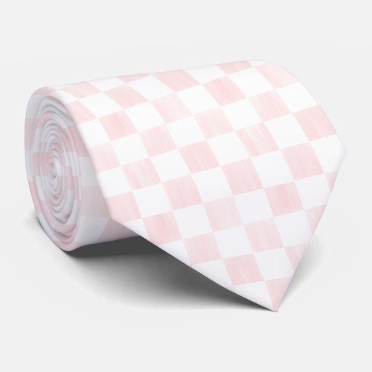 Painted Pink and White Check Checkerboard Pattern Stropdas (Opgerold)