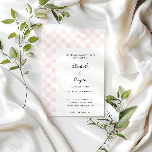 Painted Pink Checkerboard Pattern Wedding Kaart