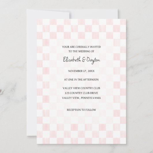 Painted Pink Checkerboard Pattern Wedding Kaart (Voorkant)