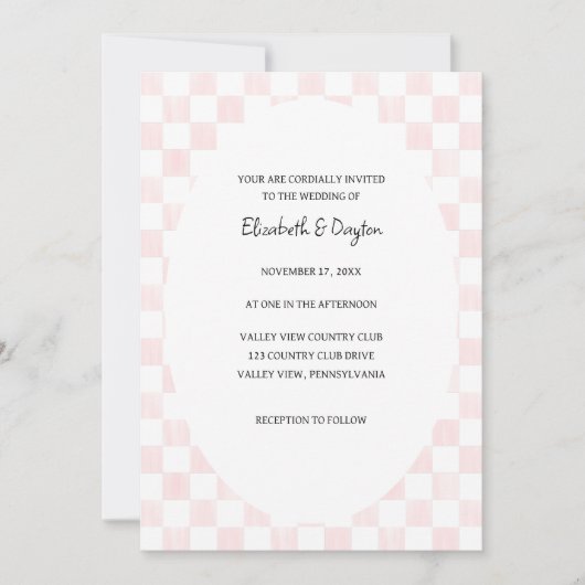 Painted Pink Checkerboard Pattern Wedding Kaart (Voorkant)