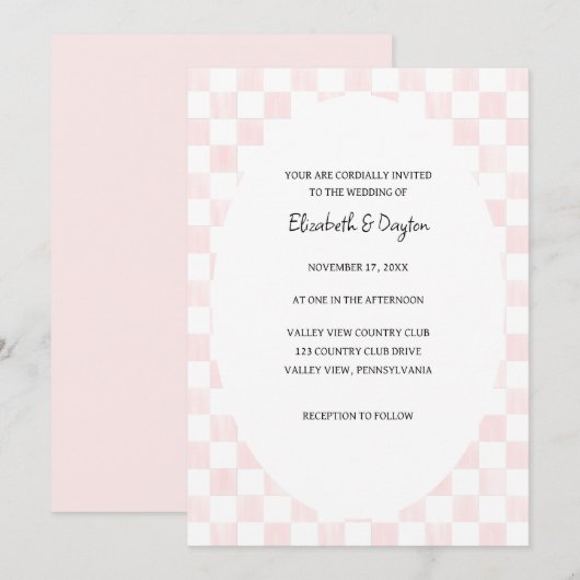 Painted Pink Checkerboard Pattern Wedding Kaart (Voorkant / Achterkant)