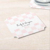 Painted Pink Checkerboard Pattern Wedding Kartonnen Onderzetters (Gekanteld)