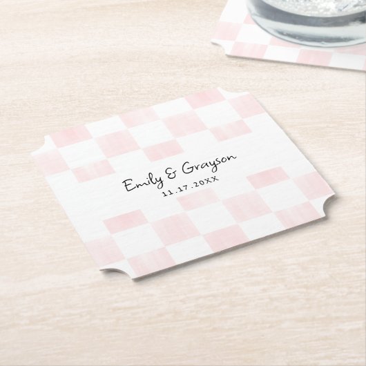 Painted Pink Checkerboard Pattern Wedding Kartonnen Onderzetters (Gekanteld)