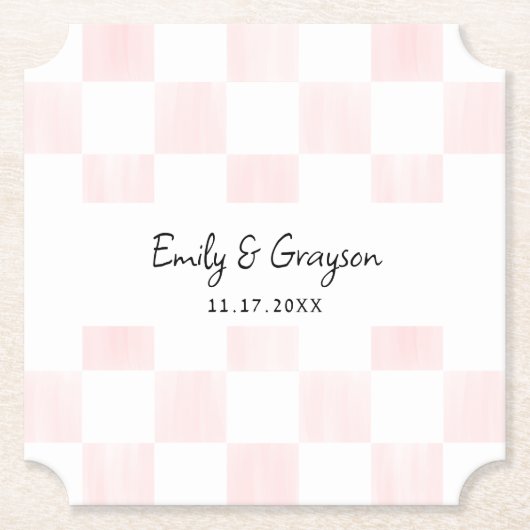 Painted Pink Checkerboard Pattern Wedding Kartonnen Onderzetters (Voorkant)