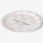 Painted Pink Checkerboard Pattern Wedding Papieren Bordje (Gekanteld)