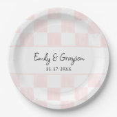 Painted Pink Checkerboard Pattern Wedding Papieren Bordje (Voorkant)