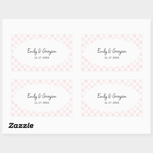 Painted Pink Checkerboard Pattern Wedding Rechthoekige Sticker (Vel)