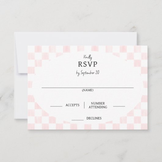 Painted Pink Checkerboard Pattern Wedding RSVP Kaartje (Voorkant)